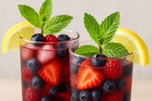 Bebida refrescante de frutos del bosque y limón