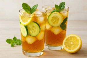 Té helado de limón con pepino y hierbabuena